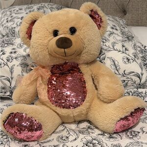 Plush Teddy Bear with Pink/Gold Sequins